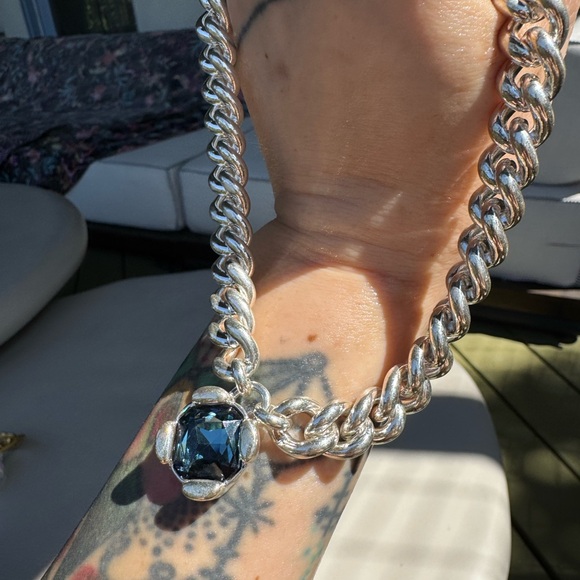 UNO de 50 Jewelry - UNO de 50 Silver Necklace with Dark Blue Stone